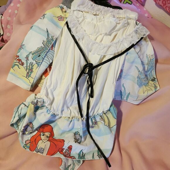 Size Women Extra Small Disney Denim Scarf Top Glamorous Jane Ariel Mermaid Gyaru - Picture 2 of 16